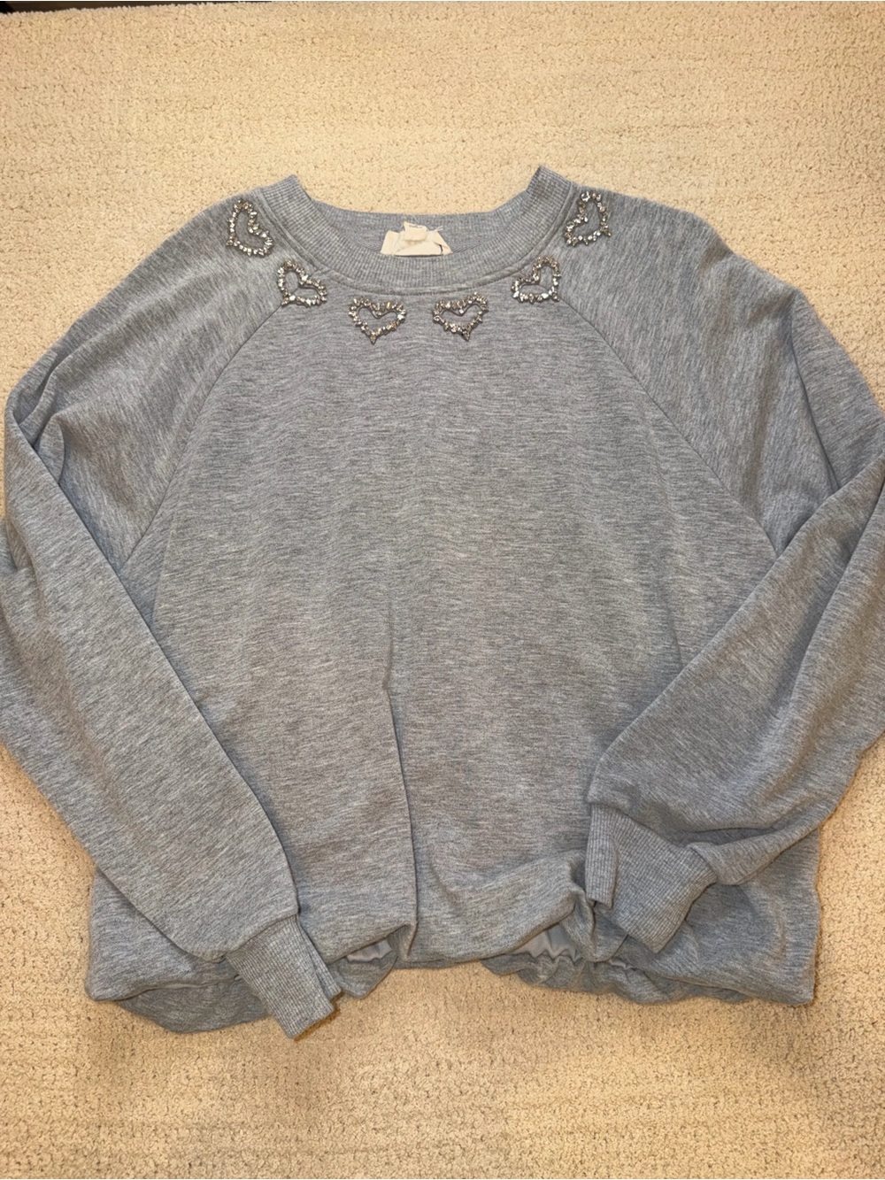 Marled Gray Beaded Heart Crewneck Sweatshirt